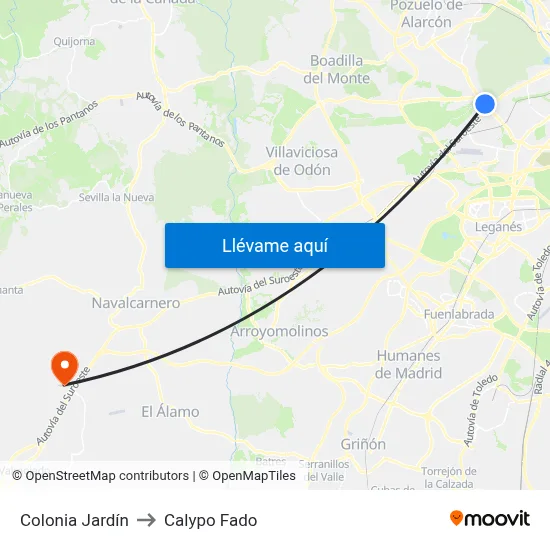 Colonia Jardín to Calypo Fado map