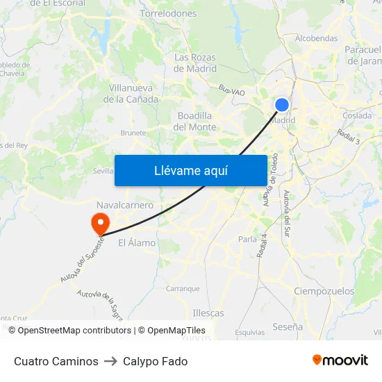 Cuatro Caminos to Calypo Fado map