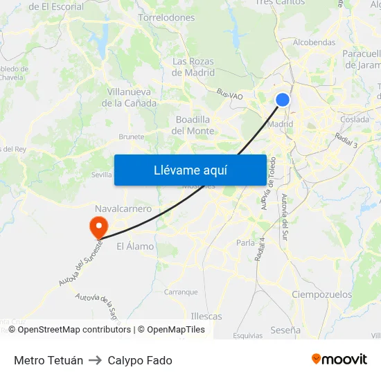 Metro Tetuán to Calypo Fado map