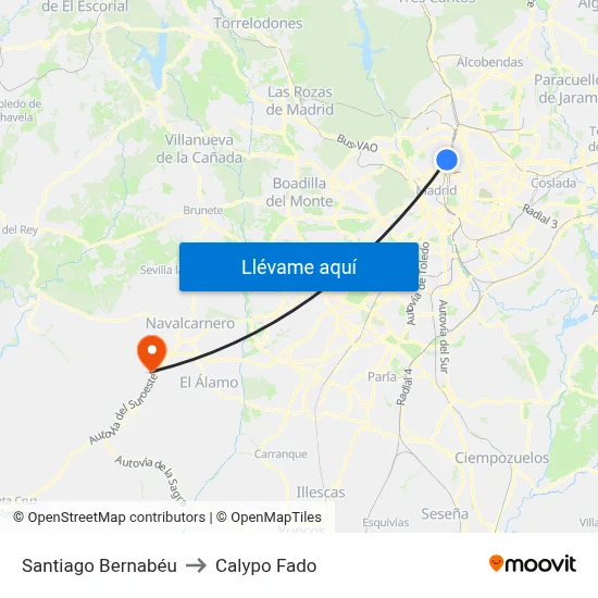 Santiago Bernabéu to Calypo Fado map