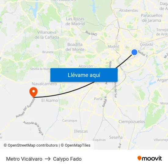 Metro Vicálvaro to Calypo Fado map