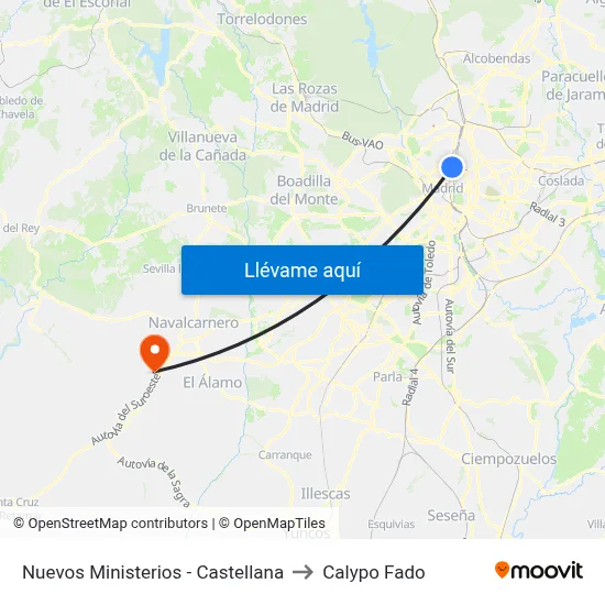 Nuevos Ministerios - Castellana to Calypo Fado map
