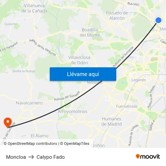 Moncloa to Calypo Fado map
