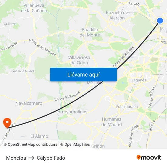 Moncloa to Calypo Fado map