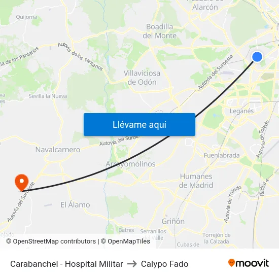 Carabanchel - Hospital Militar to Calypo Fado map
