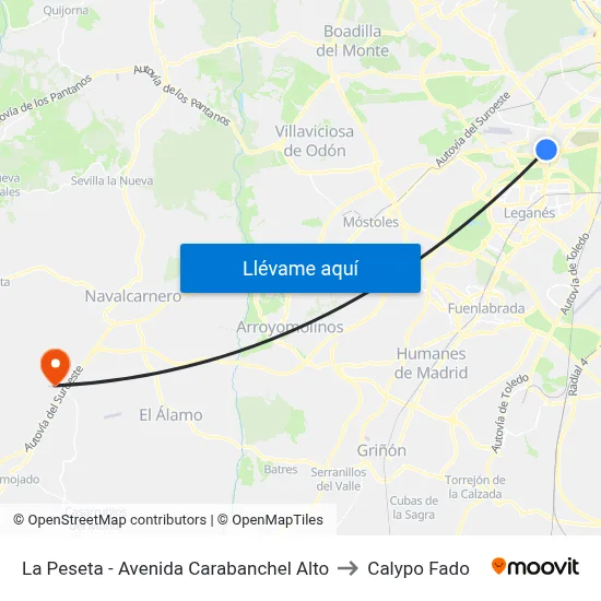 La Peseta - Avenida Carabanchel Alto to Calypo Fado map