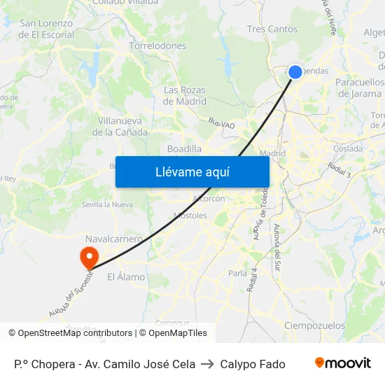 P.º Chopera - Av. Camilo José Cela to Calypo Fado map