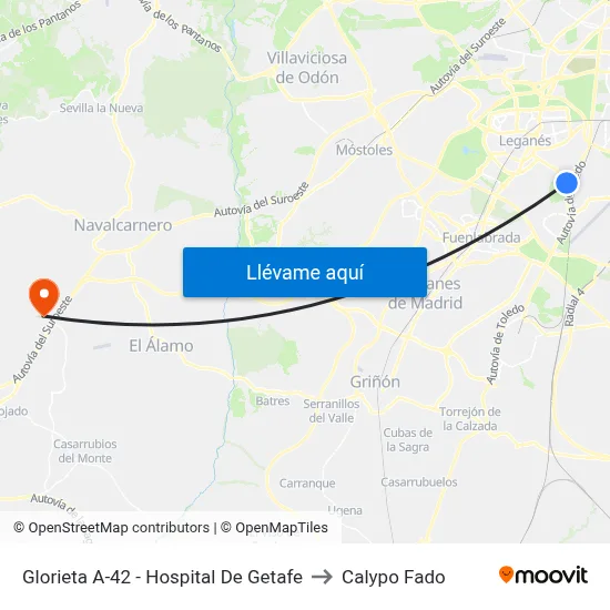 Glorieta A-42 - Hospital De Getafe to Calypo Fado map