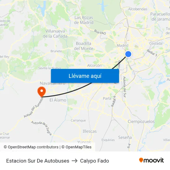 Estacion Sur De Autobuses to Calypo Fado map