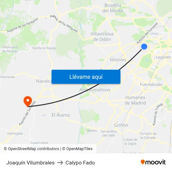 Joaquín Vilumbrales to Calypo Fado map