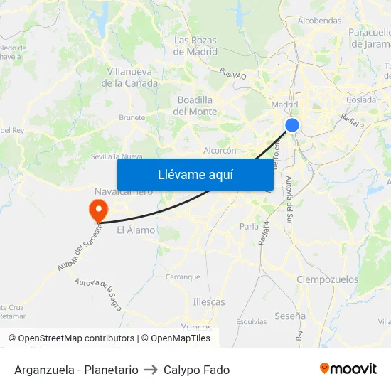 Arganzuela - Planetario to Calypo Fado map