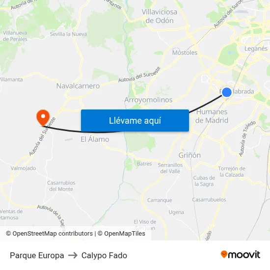 Parque Europa to Calypo Fado map