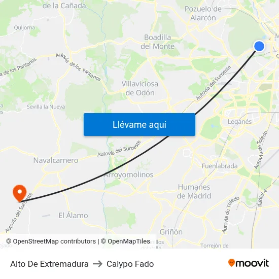 Alto De Extremadura to Calypo Fado map