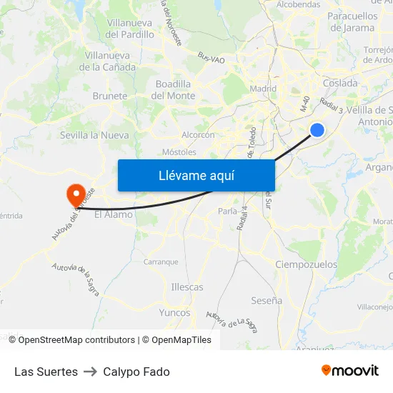 Las Suertes to Calypo Fado map