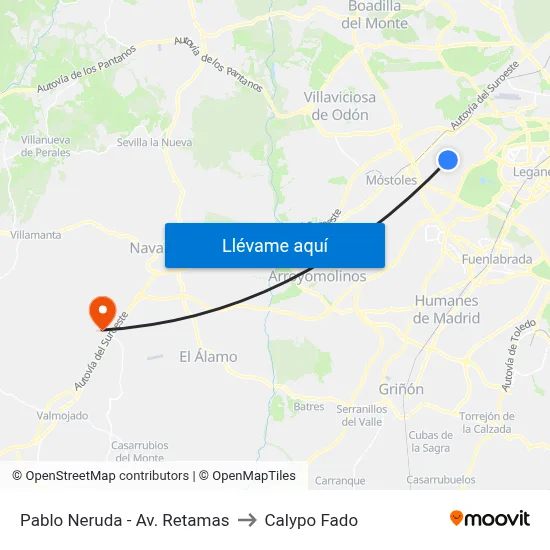Pablo Neruda - Av. Retamas to Calypo Fado map