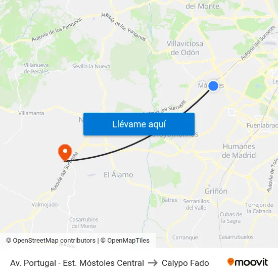 Av. Portugal - Est. Móstoles Central to Calypo Fado map