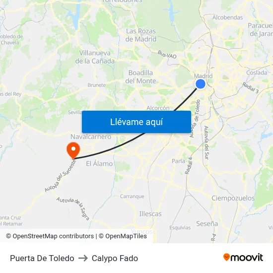 Puerta De Toledo to Calypo Fado map