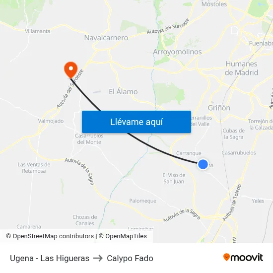 Ugena - Las Higueras to Calypo Fado map