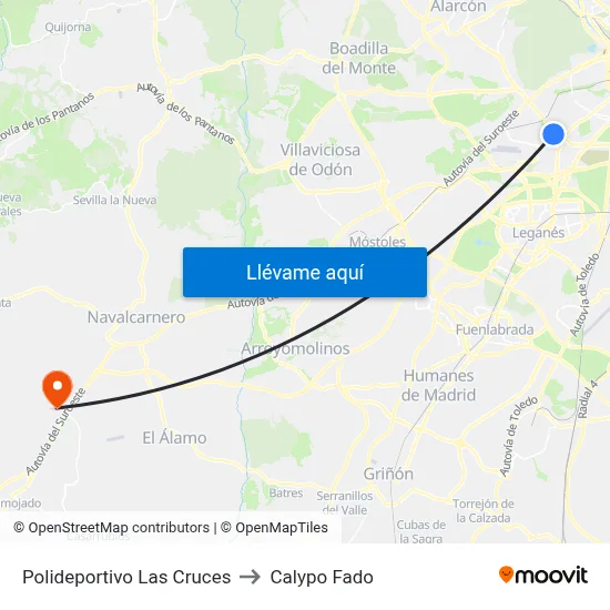 Polideportivo Las Cruces to Calypo Fado map
