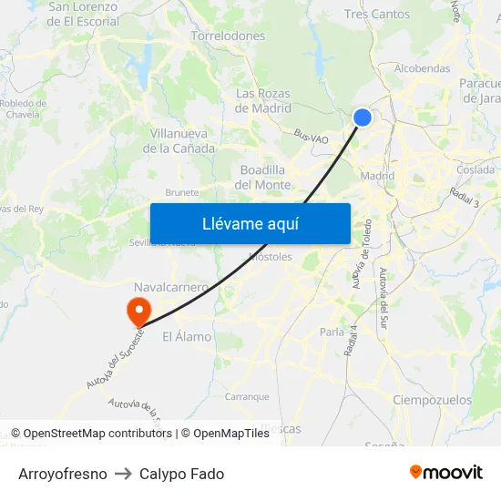 Arroyofresno to Calypo Fado map