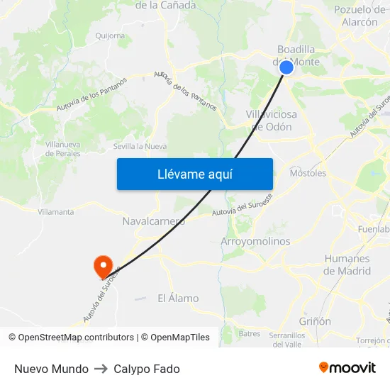 Nuevo Mundo to Calypo Fado map