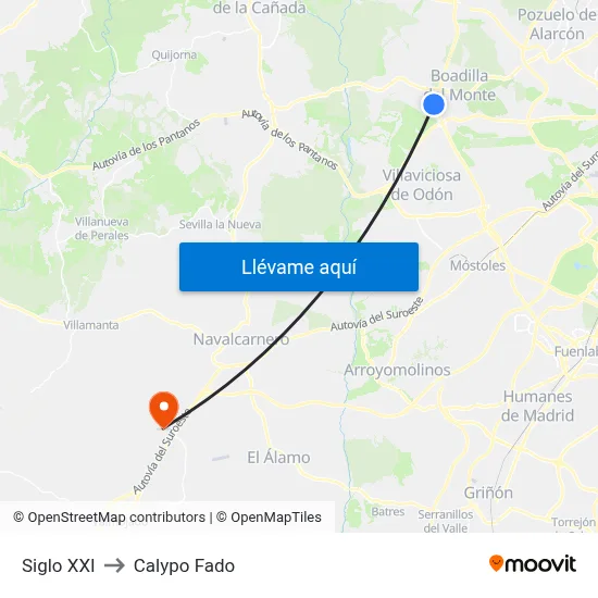 Siglo XXI to Calypo Fado map