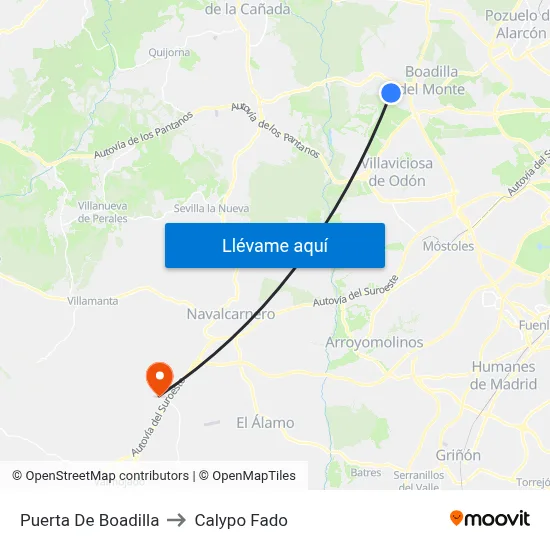 Puerta De Boadilla to Calypo Fado map