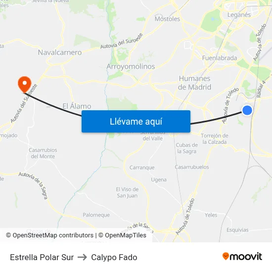 Estrella Polar Sur to Calypo Fado map