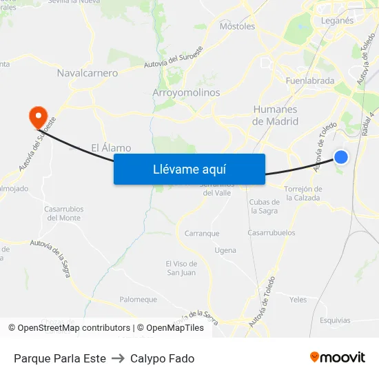 Parque Parla Este to Calypo Fado map