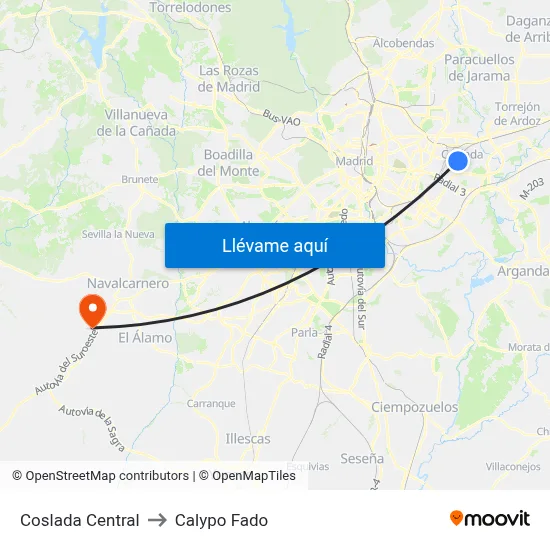 Coslada Central to Calypo Fado map