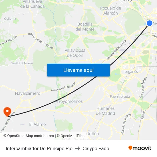 Intercambiador De Príncipe Pío to Calypo Fado map
