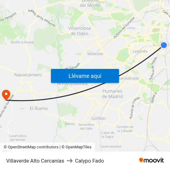 Villaverde Alto Cercanías to Calypo Fado map