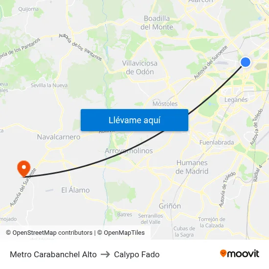 Metro Carabanchel Alto to Calypo Fado map