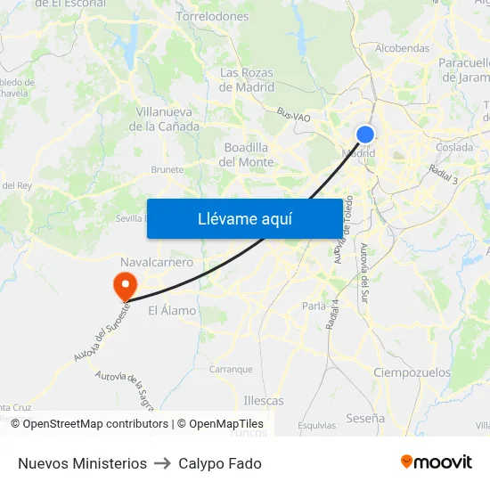 Nuevos Ministerios to Calypo Fado map