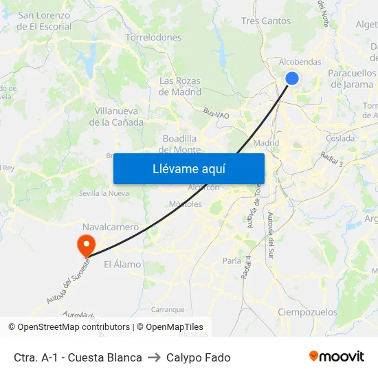 Ctra. A-1 - Cuesta Blanca to Calypo Fado map