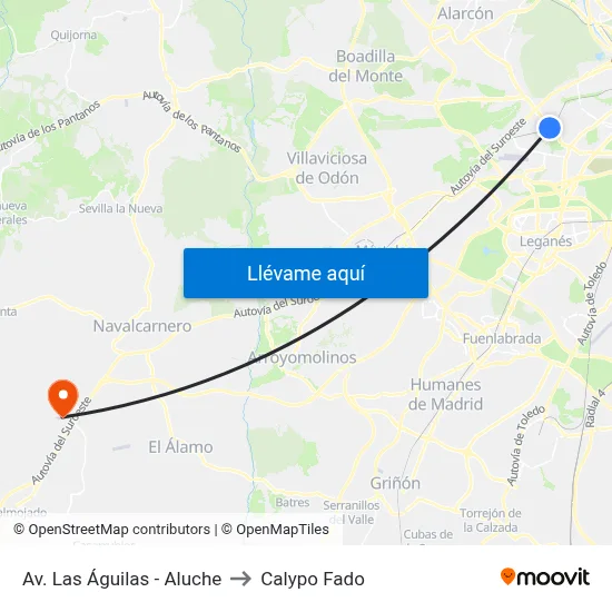 Av. Las Águilas - Aluche to Calypo Fado map