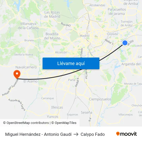 Miguel Hernández - Antonio Gaudí to Calypo Fado map