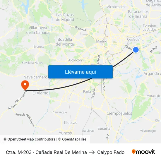 Ctra. M-203 - Cañada Real De Merina to Calypo Fado map
