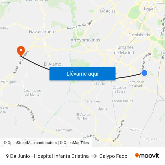 9 De Junio - Hospital Infanta Cristina to Calypo Fado map