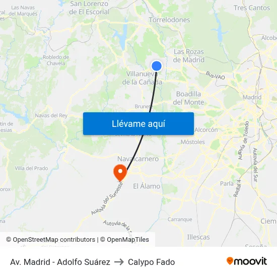 Av. Madrid - Adolfo Suárez to Calypo Fado map