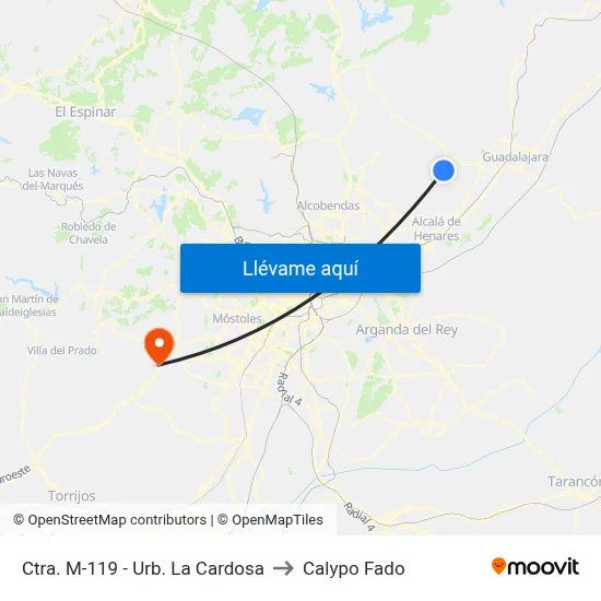 Ctra. M-119 - Urb. La Cardosa to Calypo Fado map