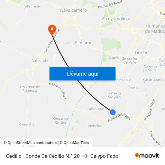 Cedillo - Conde De Cedillo N.º 20 to Calypo Fado map