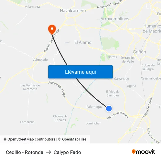 Cedillo - Rotonda to Calypo Fado map