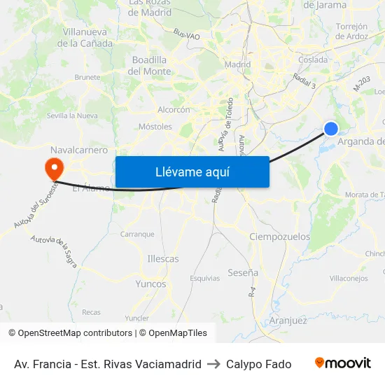 Av. Francia - Est. Rivas Vaciamadrid to Calypo Fado map