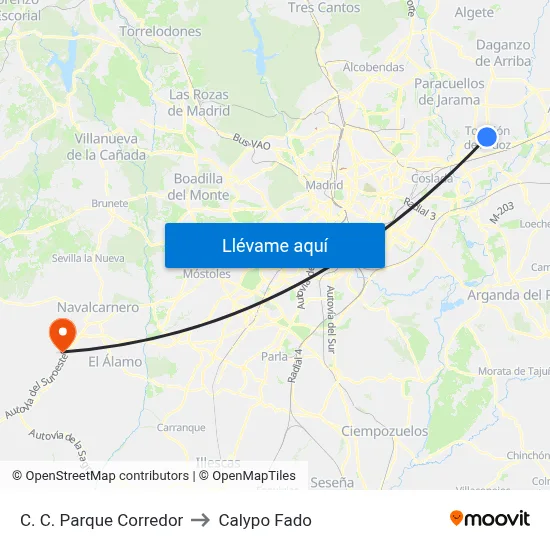 C. C. Parque Corredor to Calypo Fado map