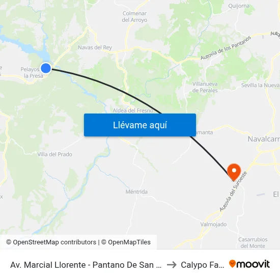 Av. Marcial Llorente - Pantano De San Juan to Calypo Fado map