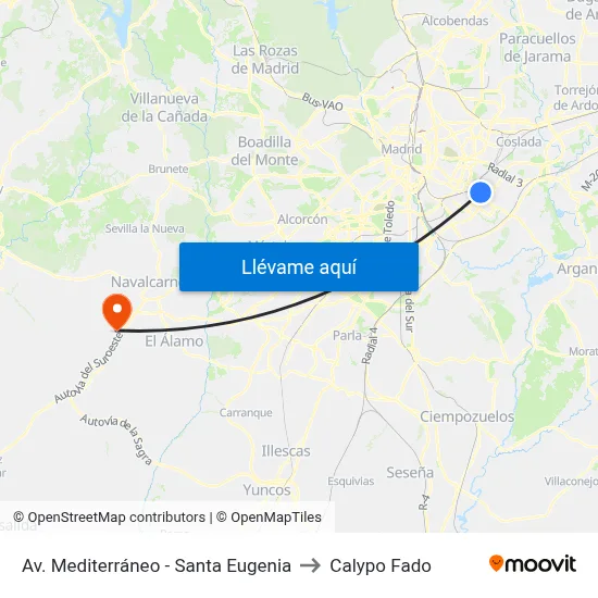 Av. Mediterráneo - Santa Eugenia to Calypo Fado map