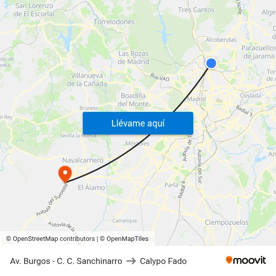 Av. Burgos - C. C. Sanchinarro to Calypo Fado map