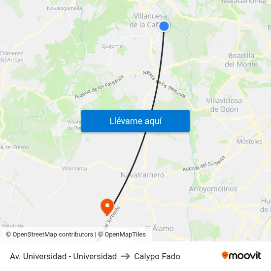Av. Universidad - Universidad to Calypo Fado map