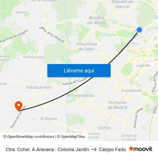 Ctra. Cchel. A Aravaca - Colonia Jardín to Calypo Fado map